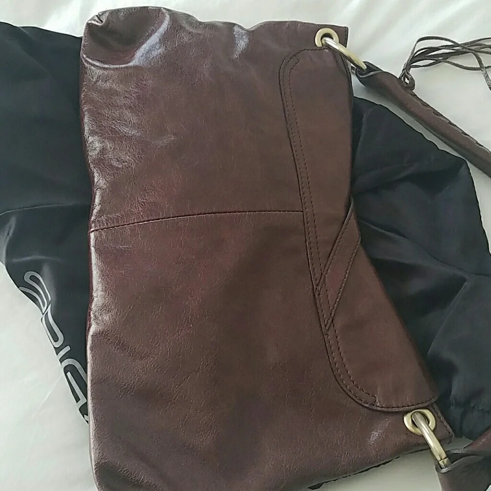 Vintage Via Spiga Dark brown leather brass stud tassle 14x8 Envelope Purse